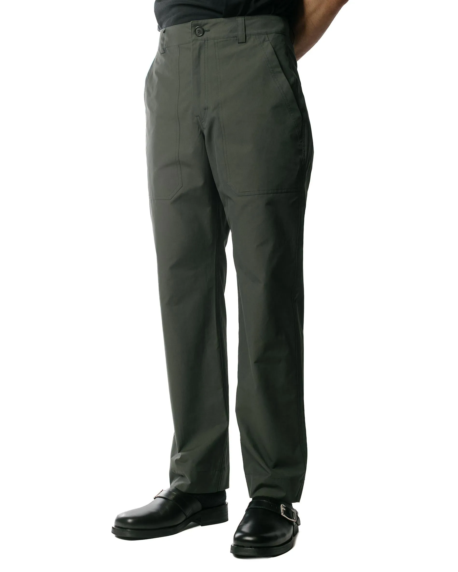 Plastic Printing Soft Yarn Blend Effect Wanze Straight Leg Baker Pant Structured Cotton Green Smoke