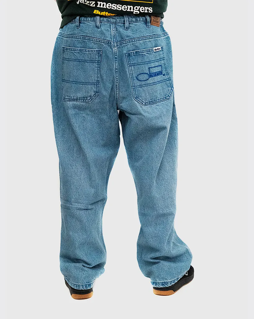 Organic Cotton Butter Goods X Blue Note Pleated Denim Jeans- Washed Indigo