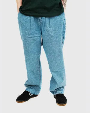 Easy Iron Tight Wool Butter Goods X Blue Note Pleated Denim Jeans- Washed Indigo