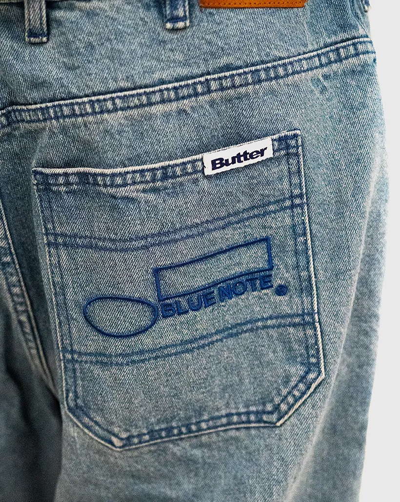 Glow In The Dark Butter Goods X Blue Note Pleated Denim Jeans- Washed Indigo