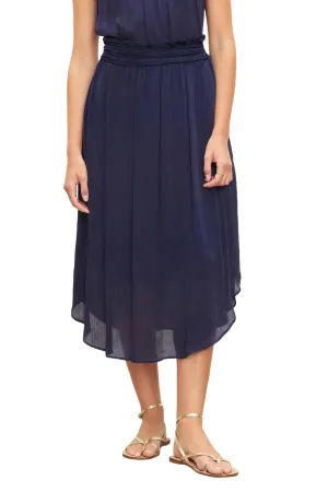 Jupe mi-longue en viscose froissée marine