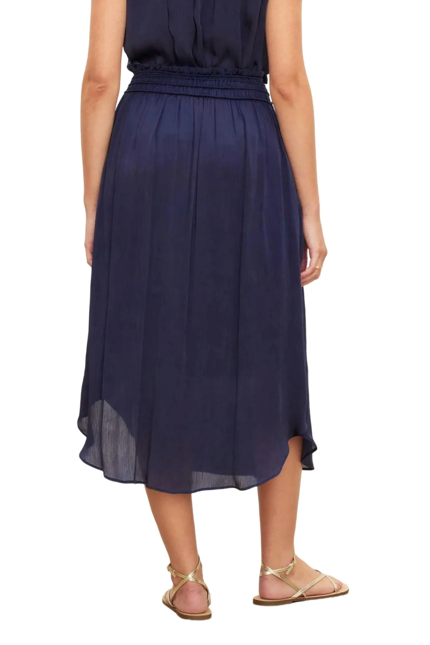 Jupe mi-longue en viscose froissée marine