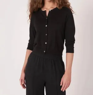 Cardigan court en mélange de coton à col rond en noir