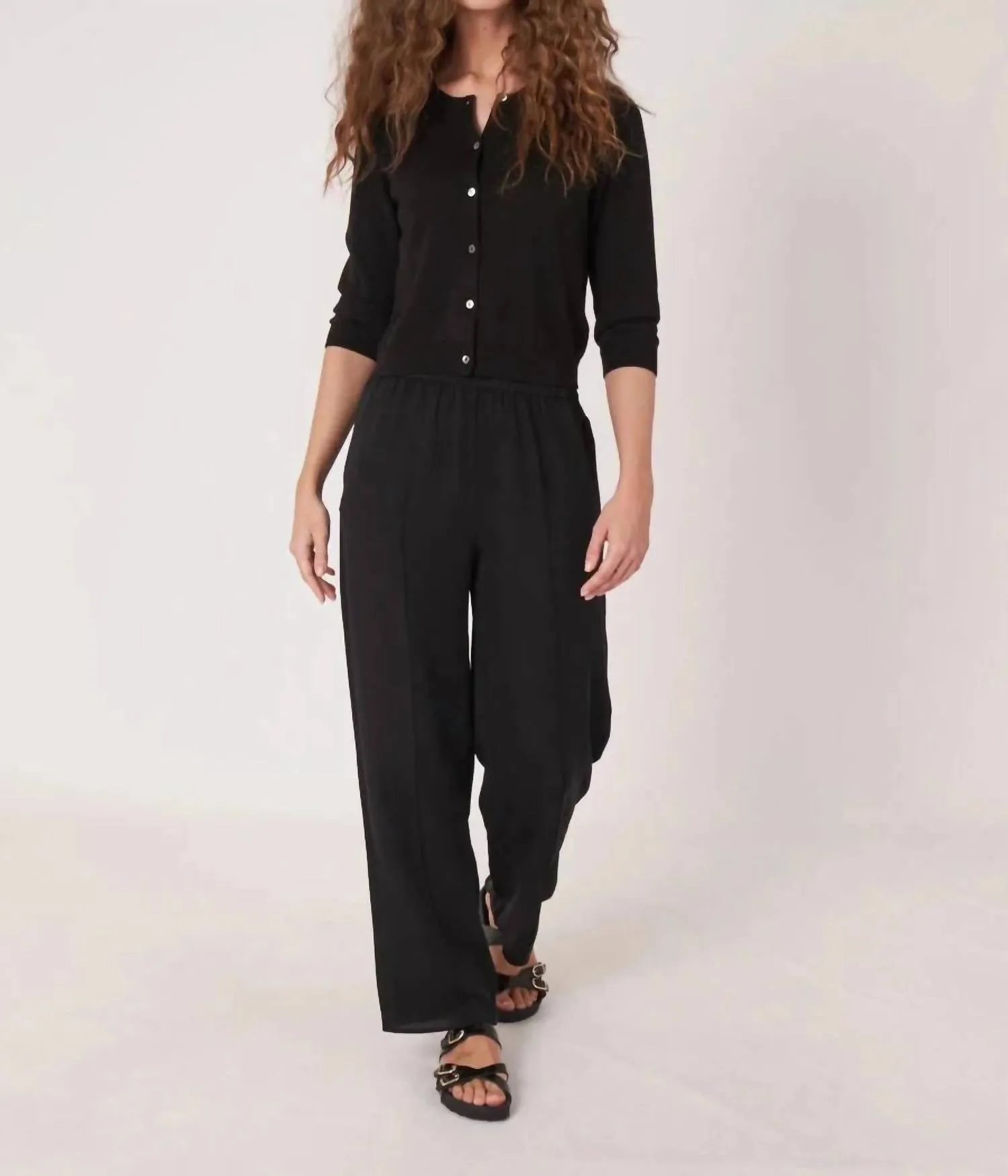 Cardigan court en mélange de coton à col rond en noir