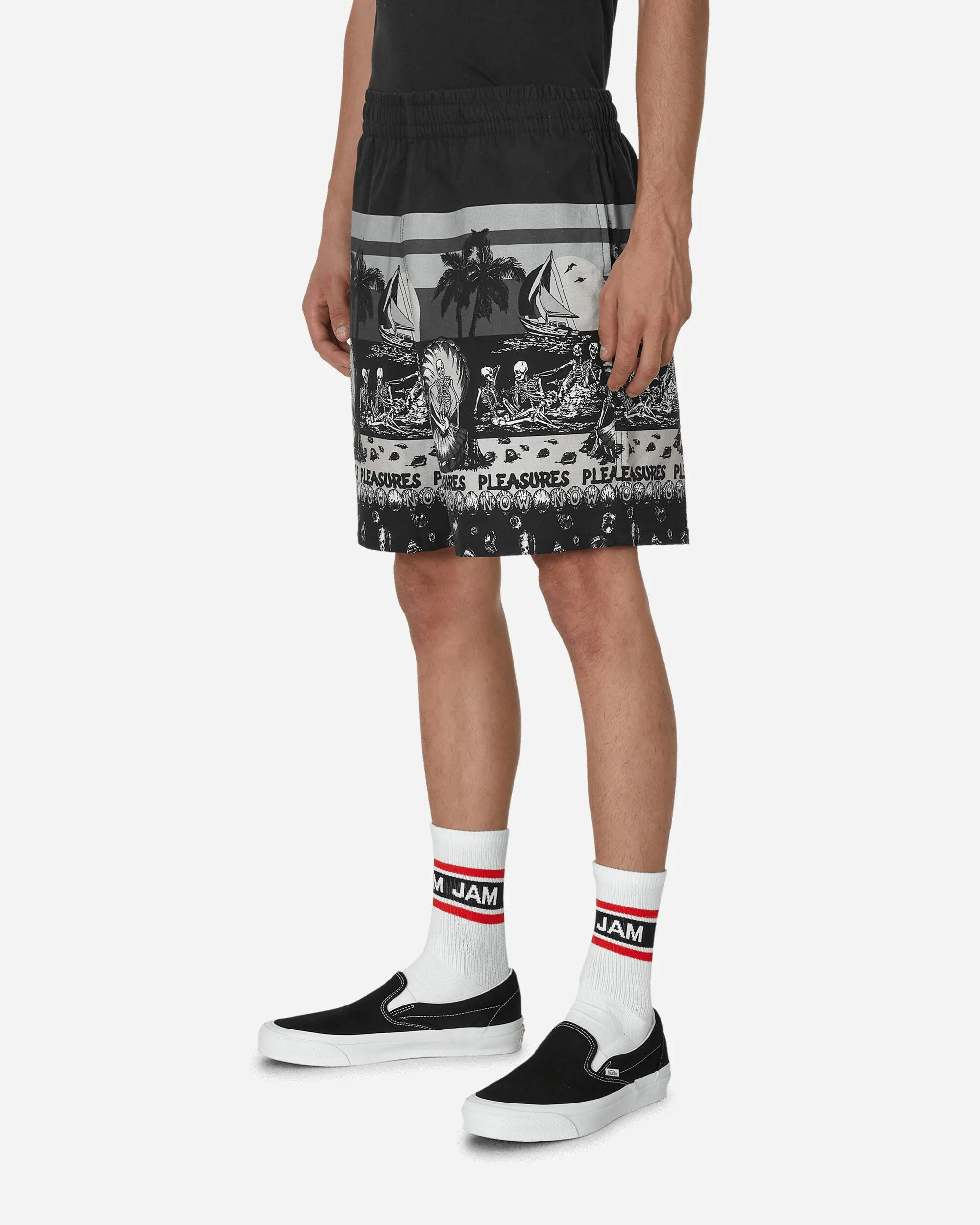 Beach Shorts Black Ruffled Hem