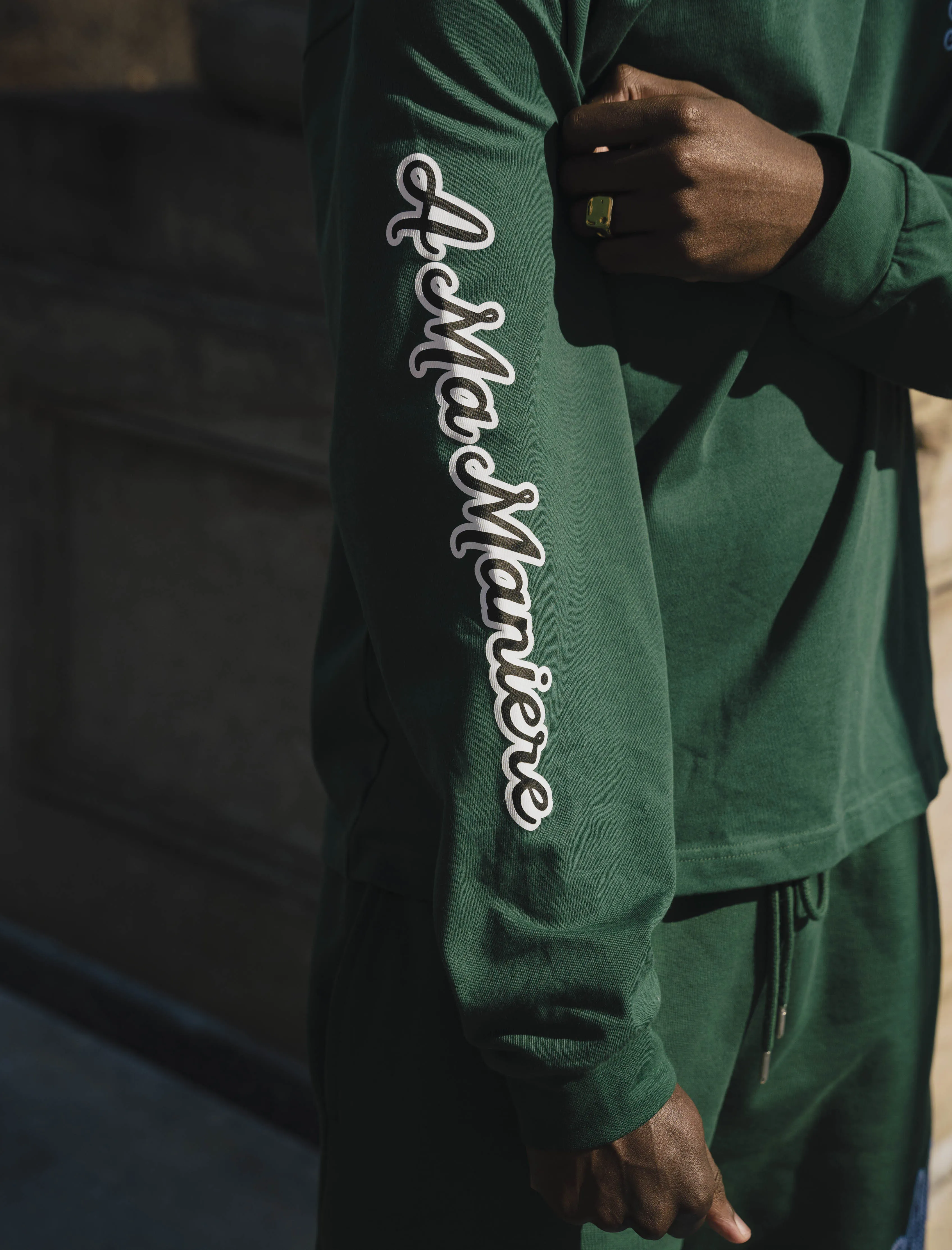 Stretch Leather Cursive Logo Long Sleeve T-Shirt