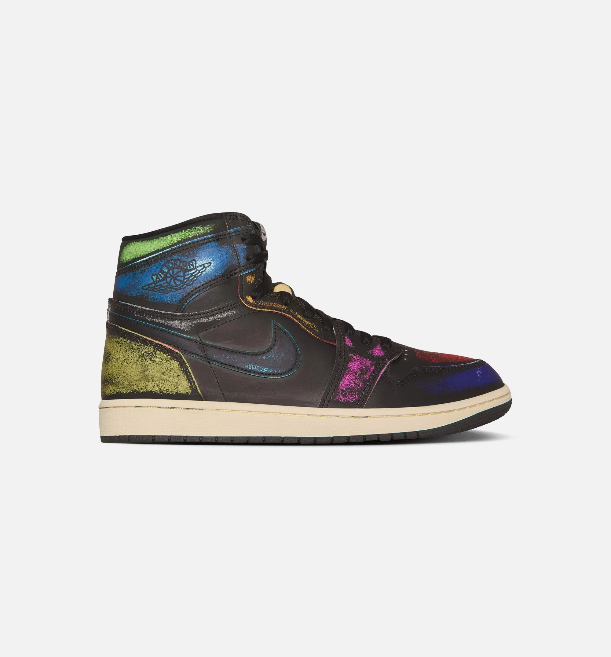 Air Jordan 1 Retro High Og Black And Muslin Mens Lifestyle Shoe - Black/Black/Muslin Heel Mule Textured Surface