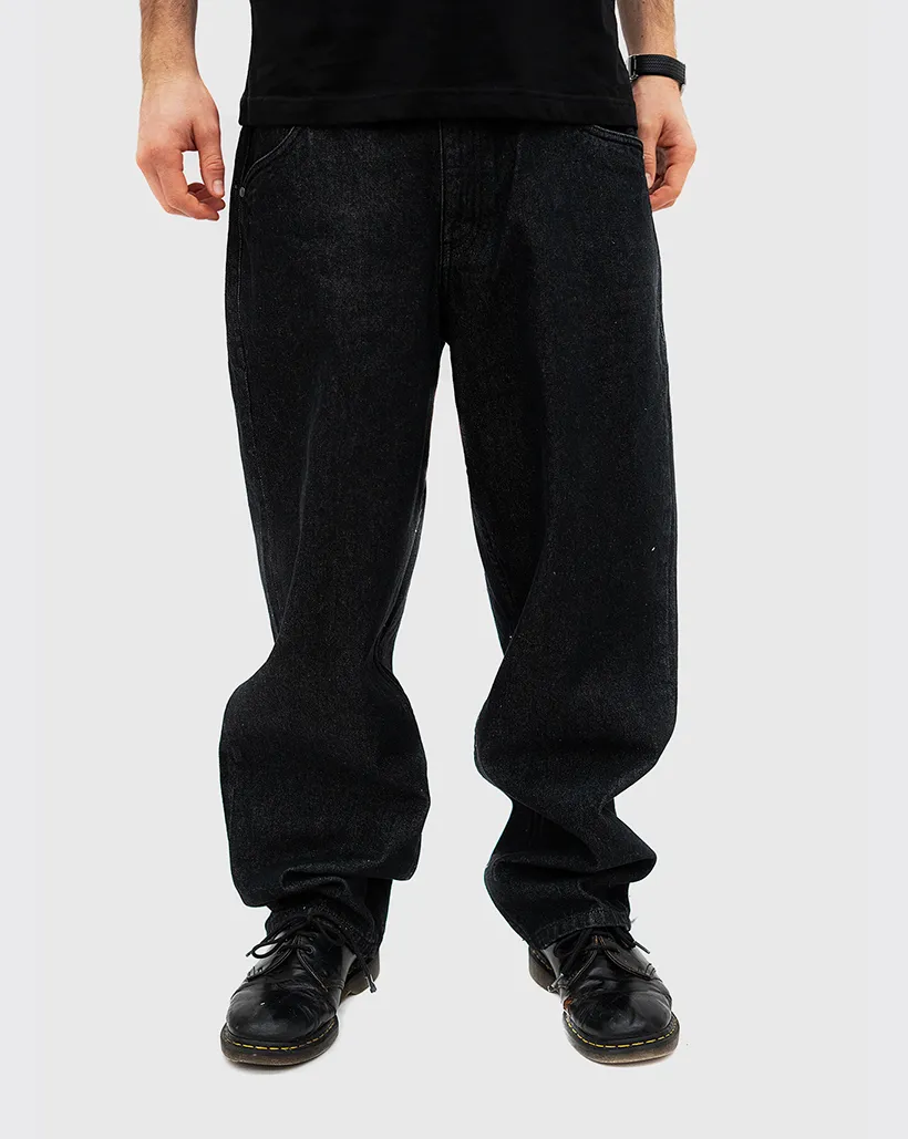 Dime Classic Baggy Denim Pants - Black Washed Embroidering Finish