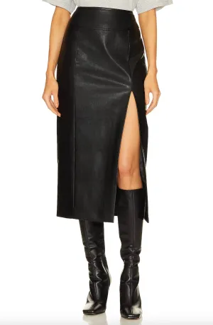 Jupe mi-longue en simili cuir Dante en noir