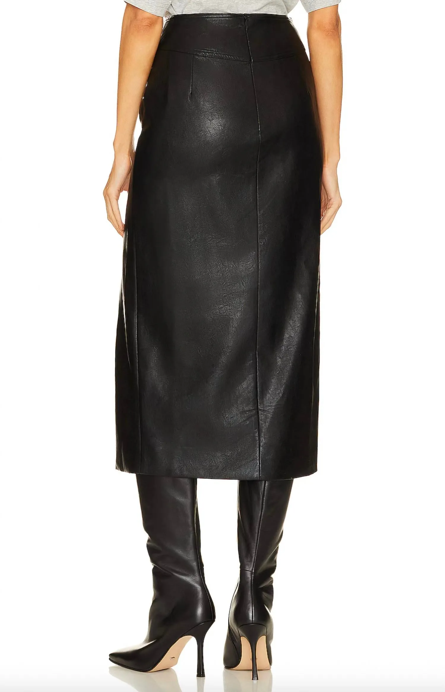Jupe mi-longue en simili cuir Dante en noir