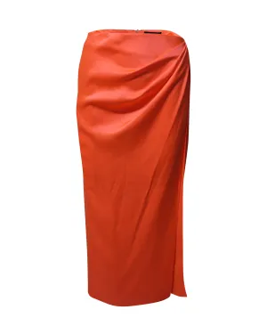 Jupe mi-longue drapée David Koma en soie orange