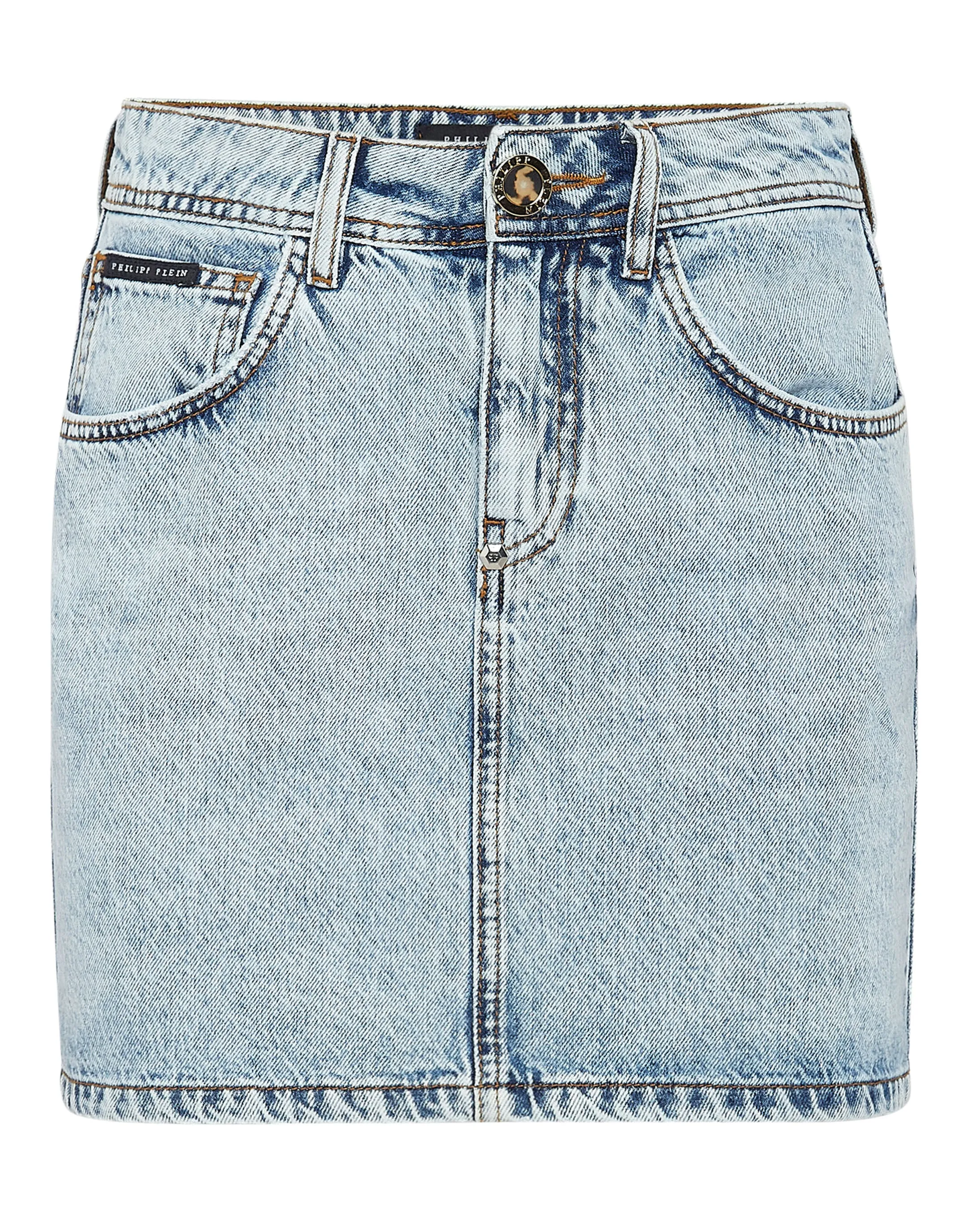 Mini Jupe en Denim à Motif Crâne