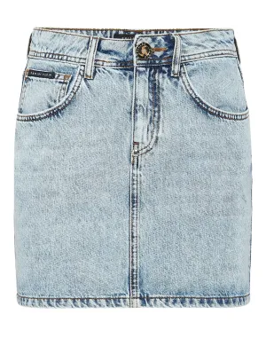 Mini Jupe en Denim à Motif Crâne