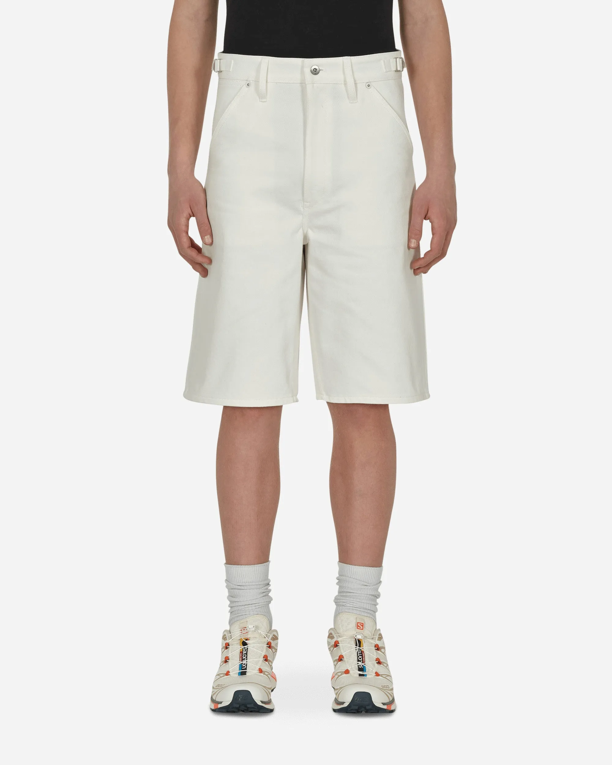 Slim Fit Construction Denim Shorts White