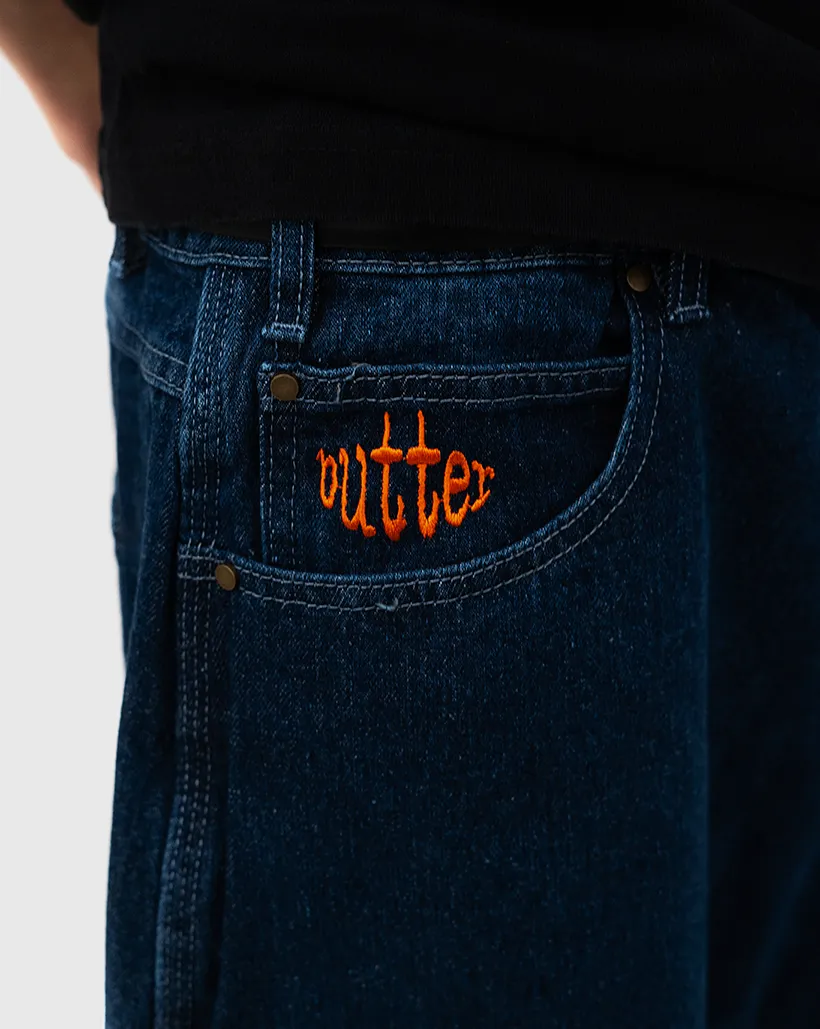 Comfortable Elastic Web Cord Butter Goods Spider Denim Shorts - Dark Indigo