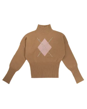 Pull Col Rond en Intarsia Diamant