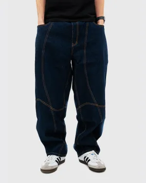 Leather Label Anti-Fake Permits Dime Classic Baggy Denim Pants - Indigo Paneled