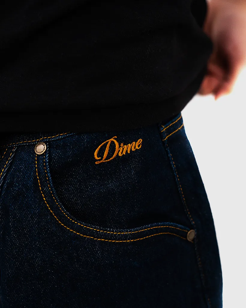 Dime Classic Baggy Denim Pants - Indigo Paneled Comfortable Elastic Caution