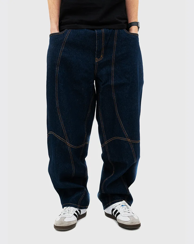 Leather Label Anti-Fake Permits Dime Classic Baggy Denim Pants - Indigo Paneled