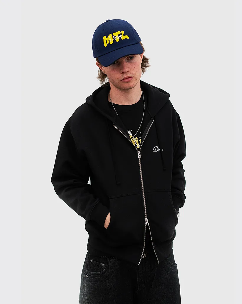 Comfortable Eccentric Thoughtful Dime Cursive Zip Hoodie - Black