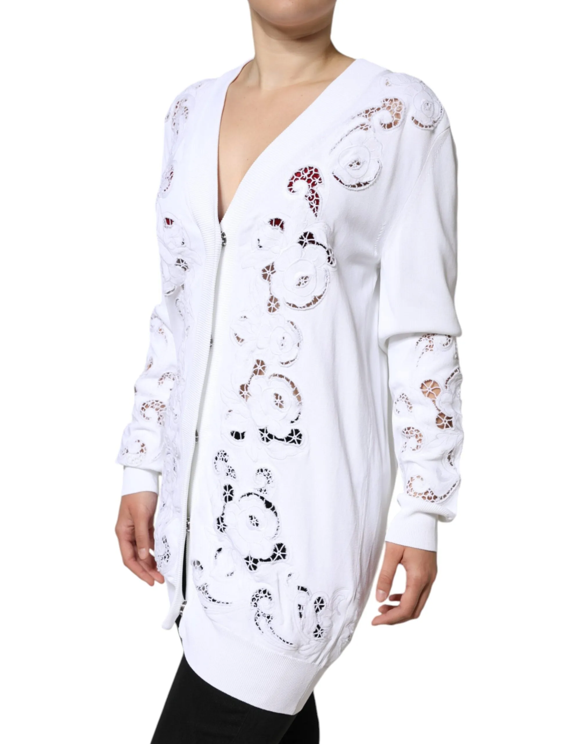 Dolce & Gabbana Cardigan Femme en Viscose à Motifs Floraux et Découpes