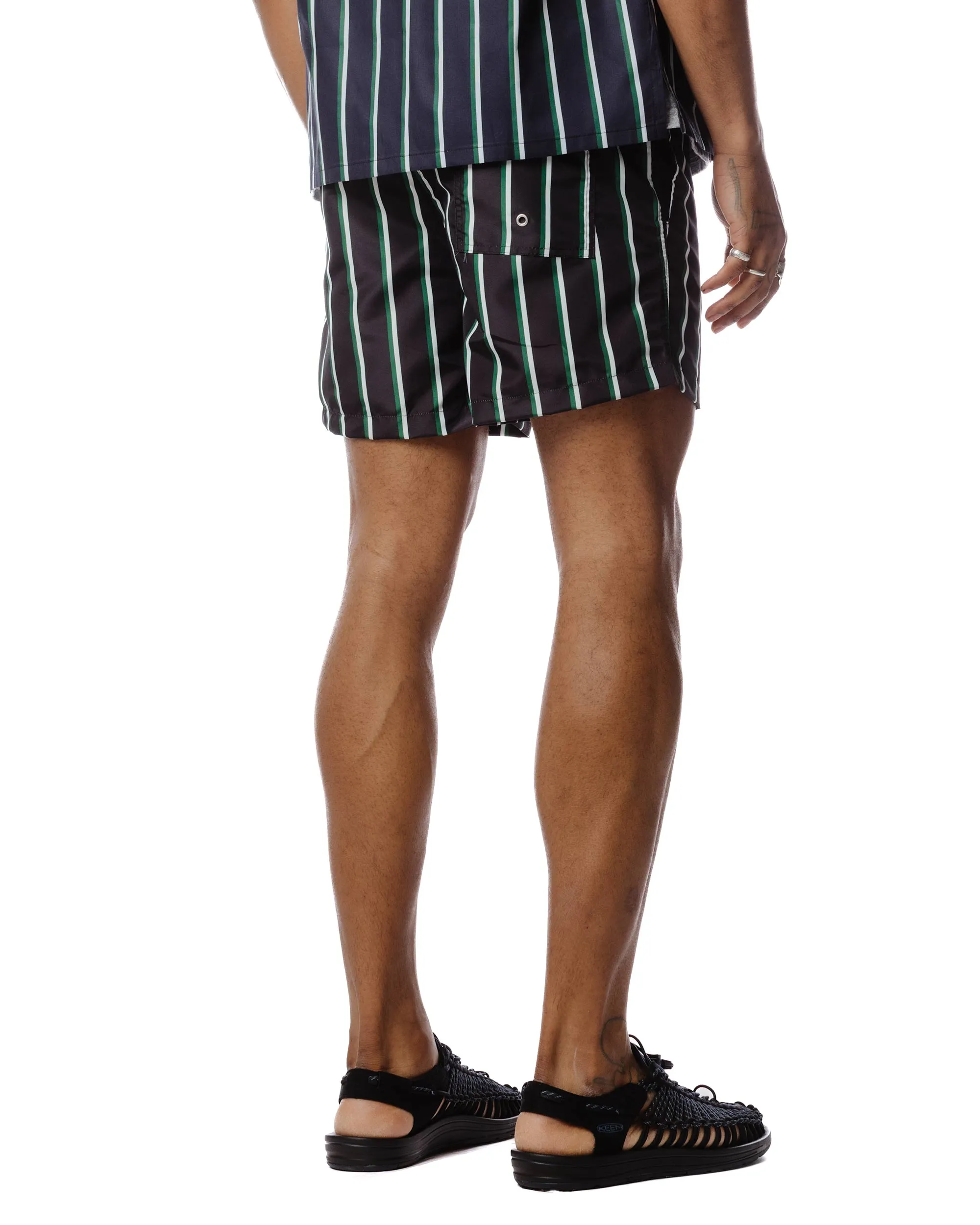 Shape-Retaining Brand Appeal Bather Green & White Fine Stripe Swim Trunk