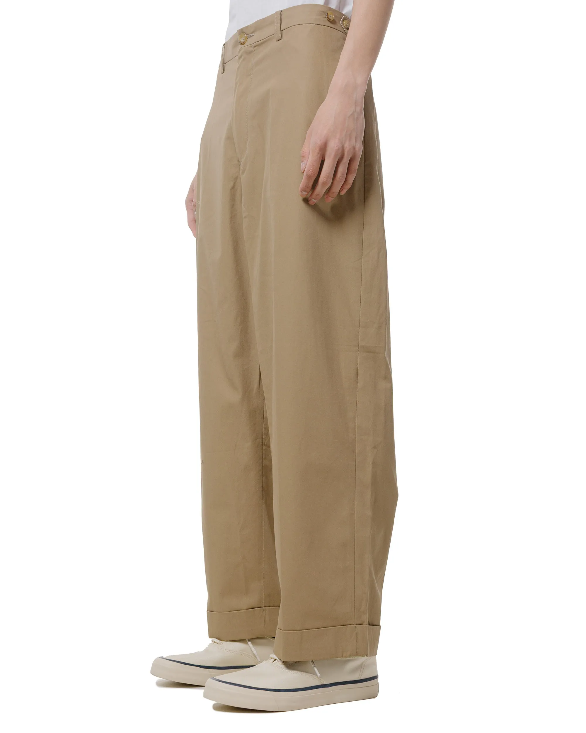 Heat - Transfer Buttoned Cuffs Beams Plus Ivy Trousers Wide High Density Cotton Beige