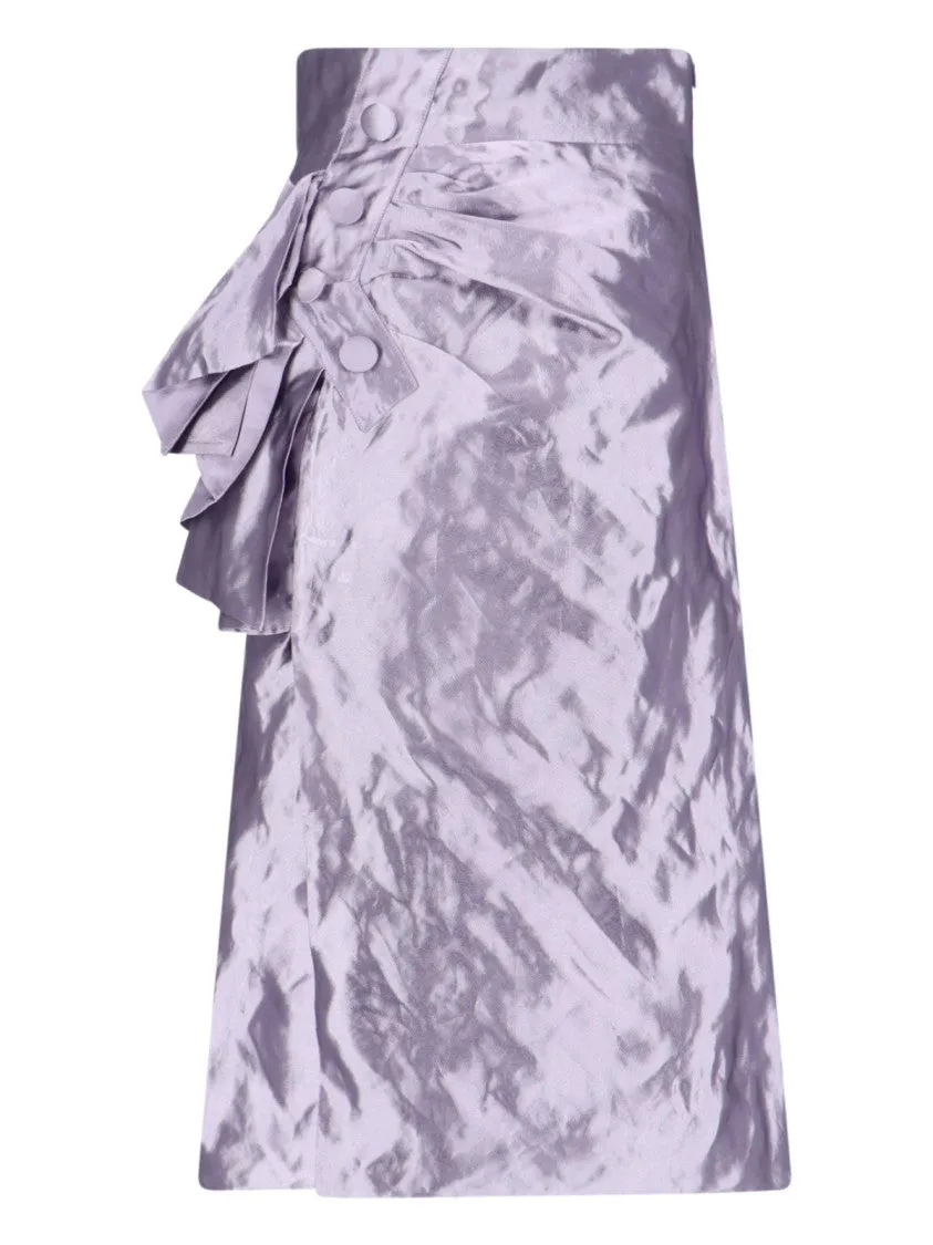 Jupe mi-longue drapée en violet métallisé
