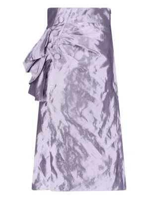 Jupe mi-longue drapée en violet métallisé