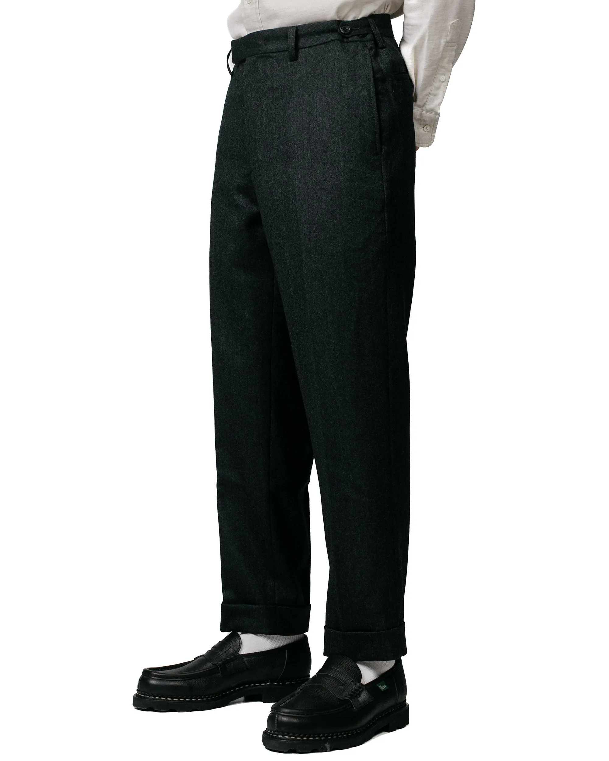Beams Plus Ivy Trousers Ankle-Cut Flannel Charcoal Grey Ventilated Panels Index Short Sleeve