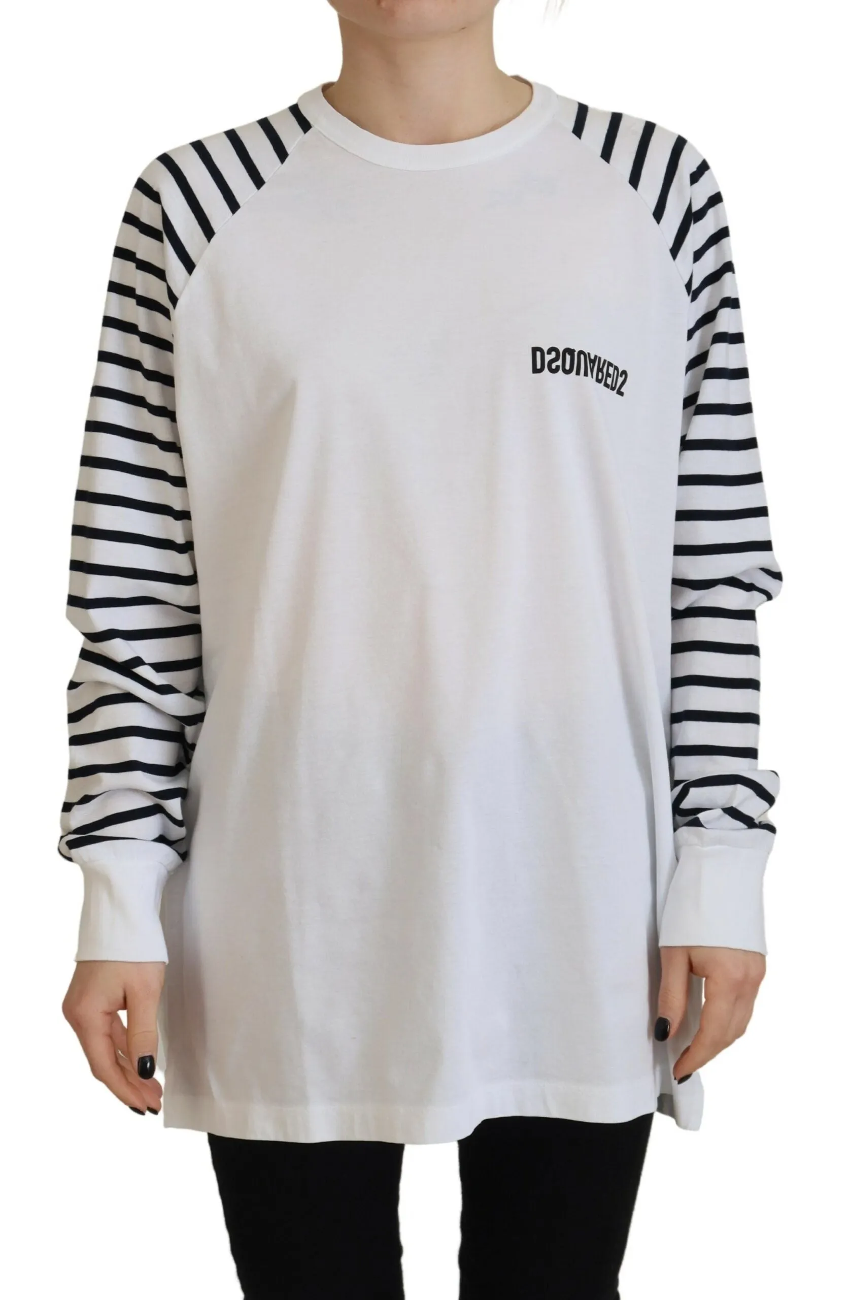 Pull femme Dsquared en coton rayé à col rond et manches courtes (Occasion)