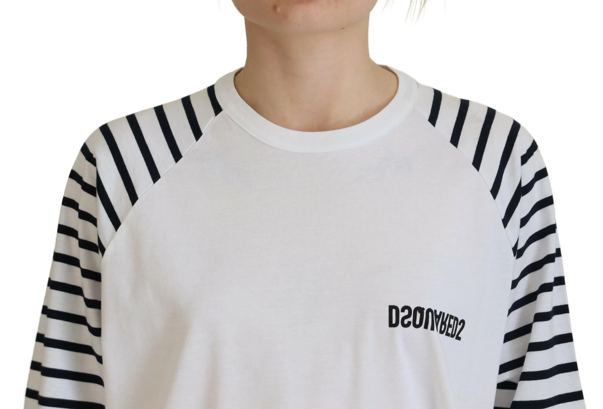 Pull femme Dsquared en coton rayé à col rond et manches courtes (Occasion)