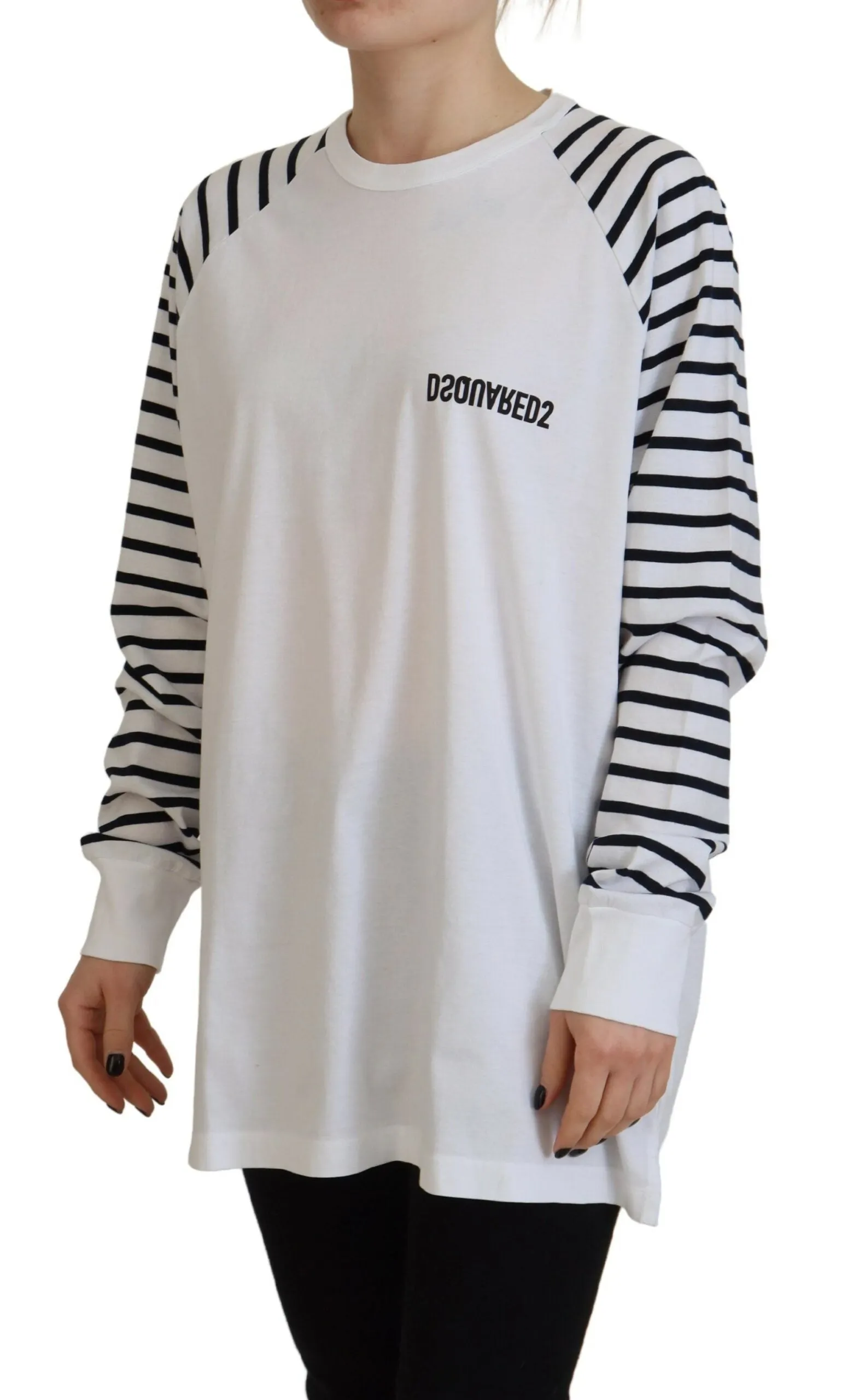 Pull femme Dsquared en coton rayé à col rond et manches courtes (Occasion)