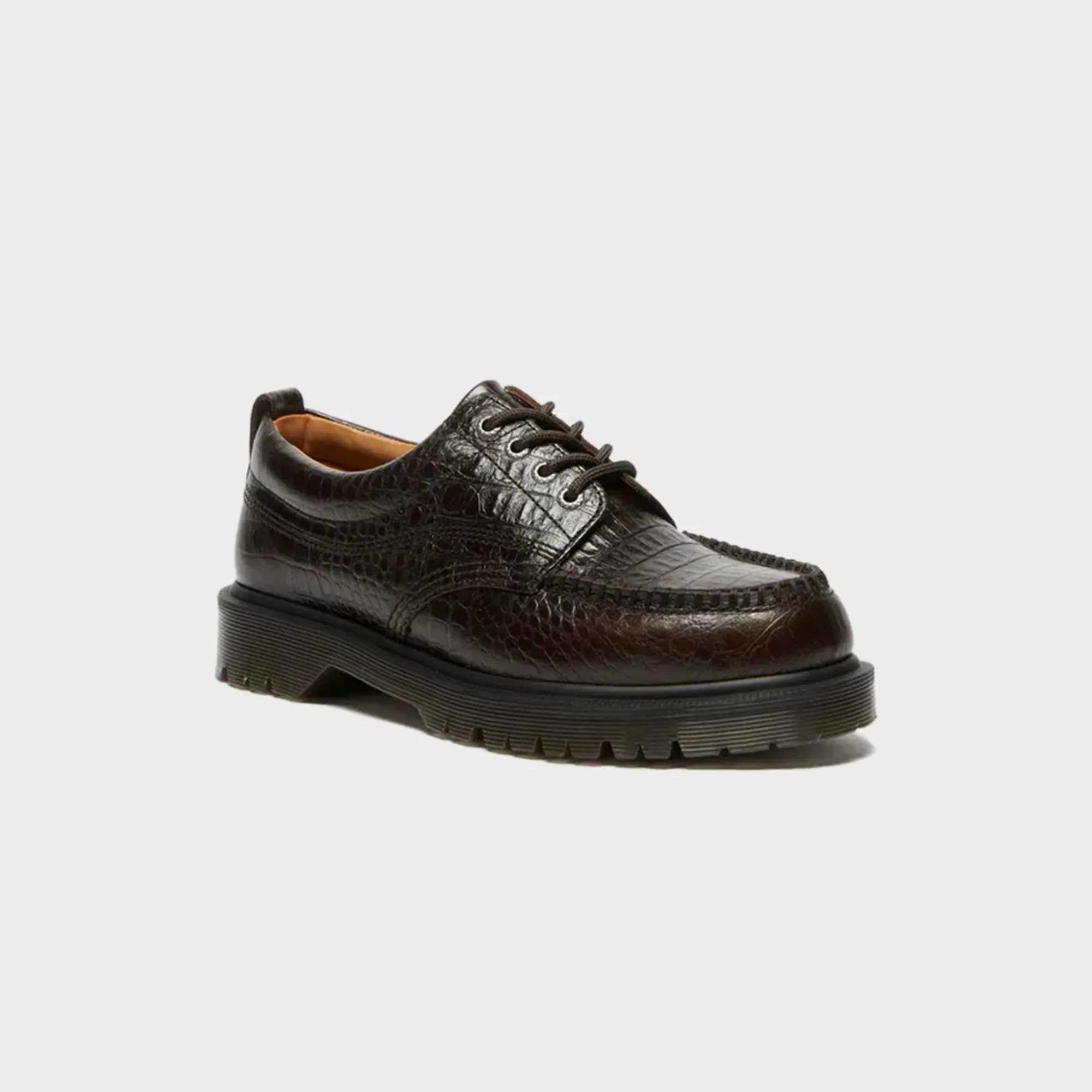 Dr. Martens Lowell Analine Crocodile Embossed Moc Toe Shoe - Dark Brown Foot Polymer