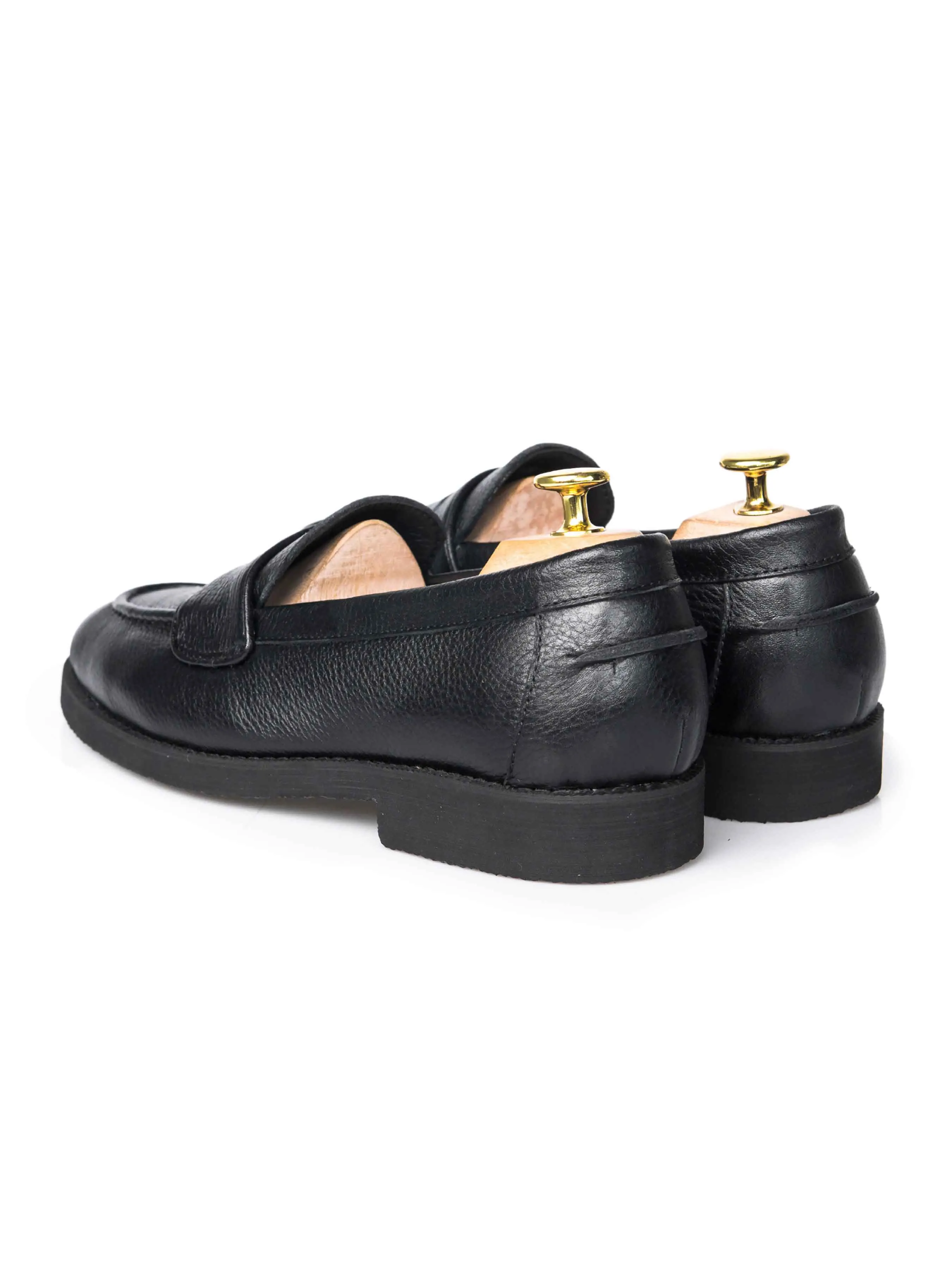 Elastic Putty Wayne Penny Loafer - Black Pebble Grain Leather (Crepe Sole)