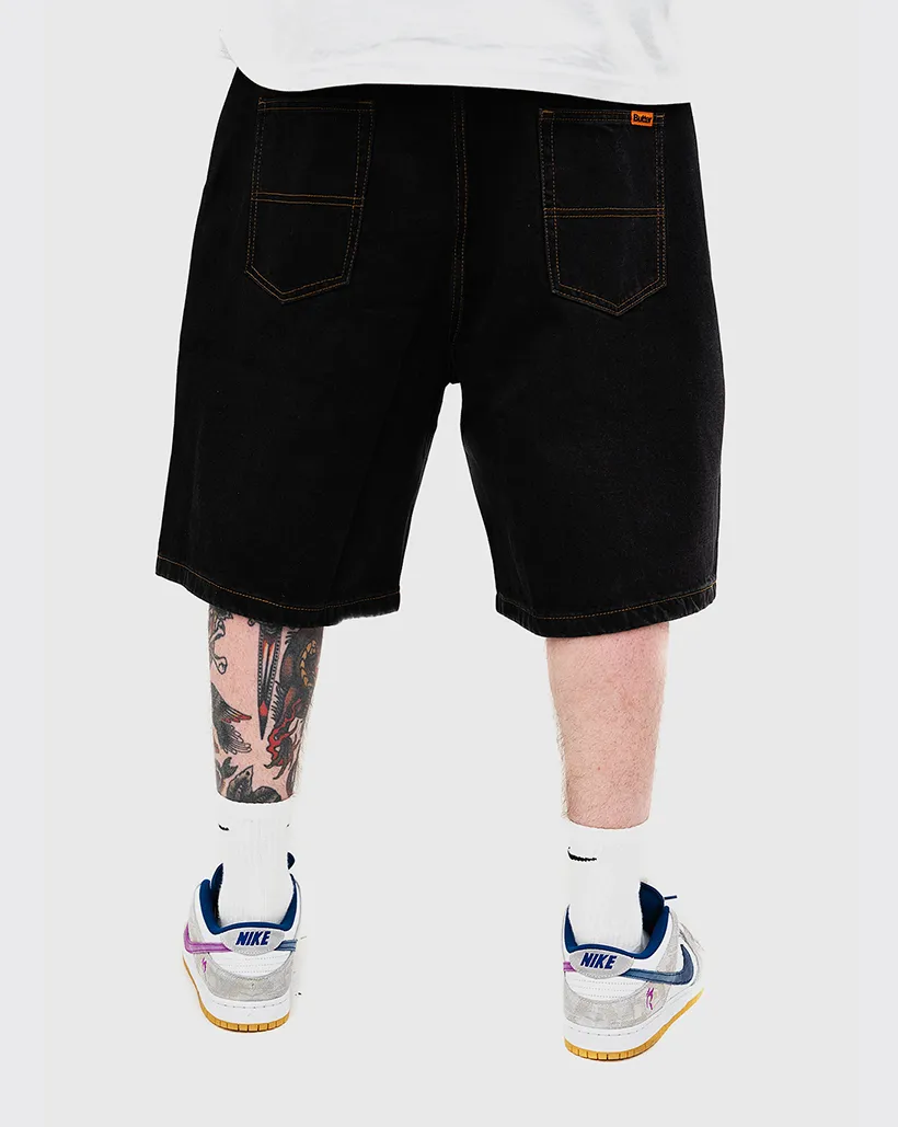 Butter Goods Baggy Denim Shorts - Washed Black Thermal Strap