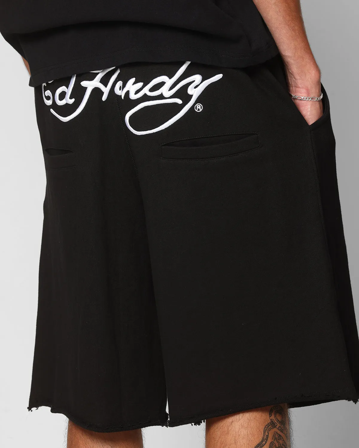 Ed Hardy Shorts en Polaire Large Noir