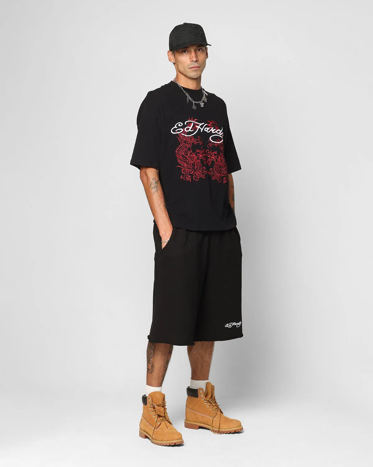 Ed Hardy Shorts en Polaire Large Noir