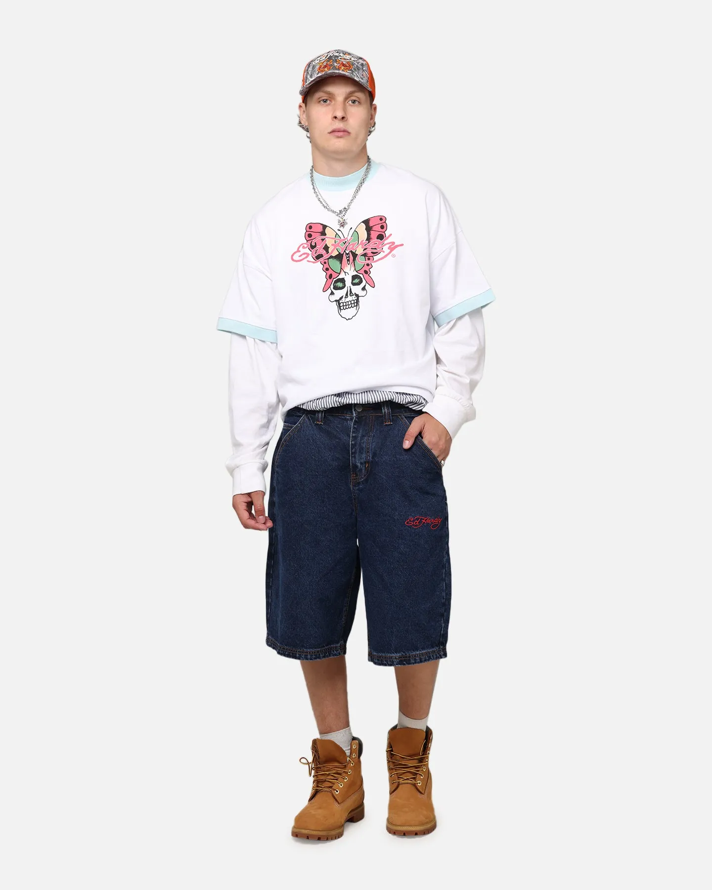 Ed Hardy Brave Hearts Shorts en Jean Indigo
