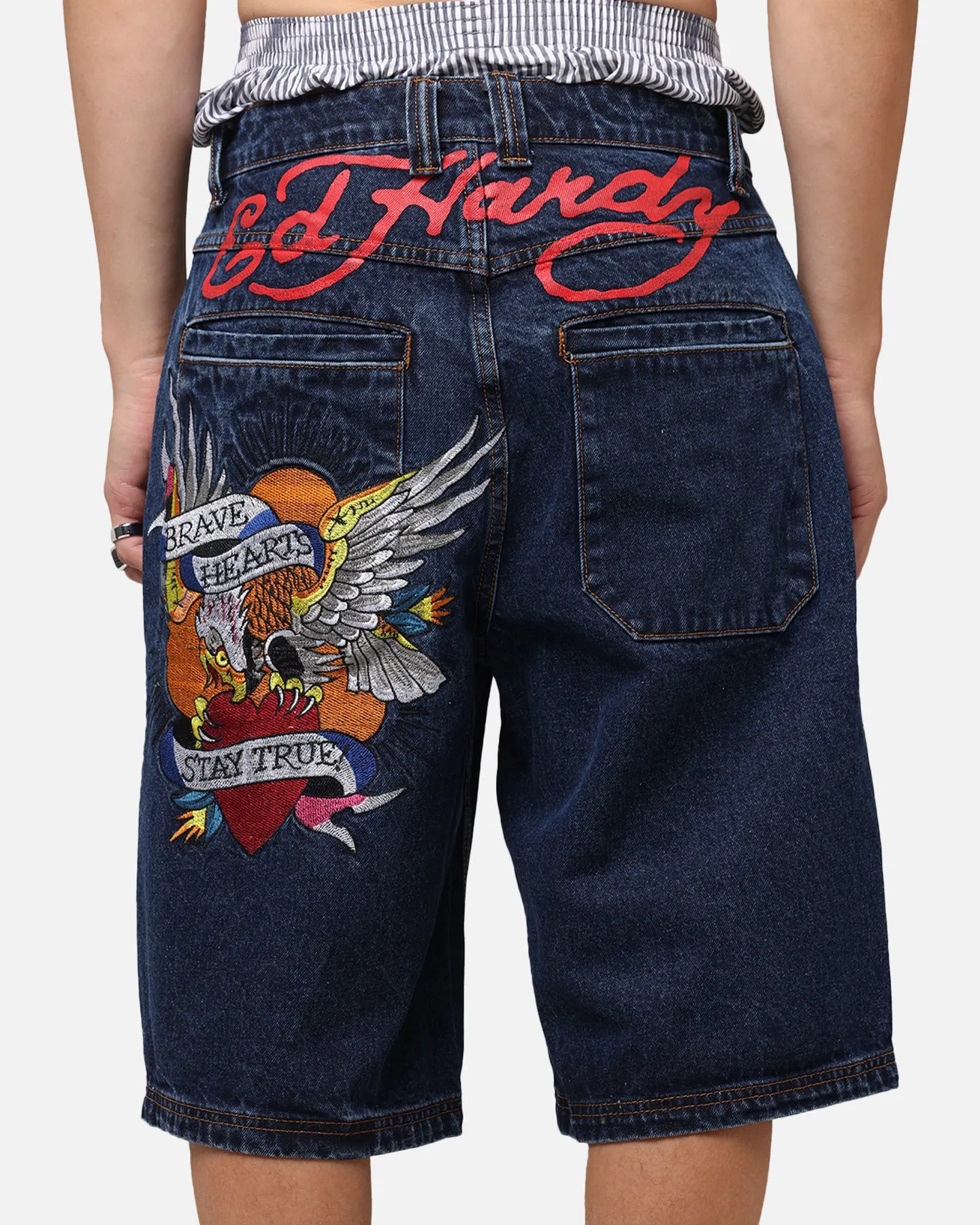 Ed Hardy Brave Hearts Shorts en Jean Indigo
