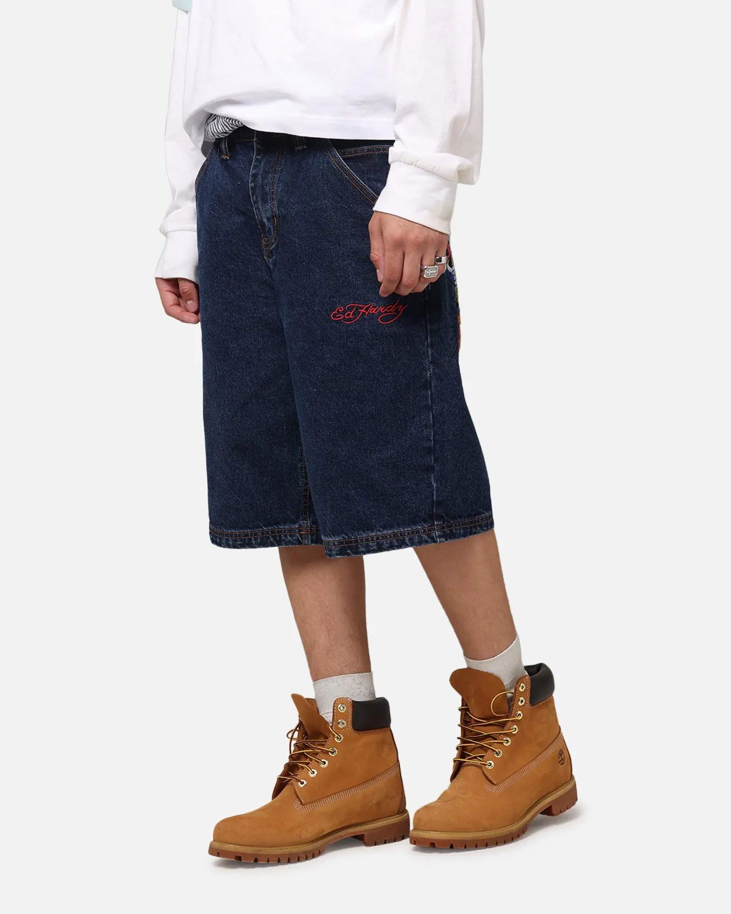Ed Hardy Brave Hearts Shorts en Jean Indigo