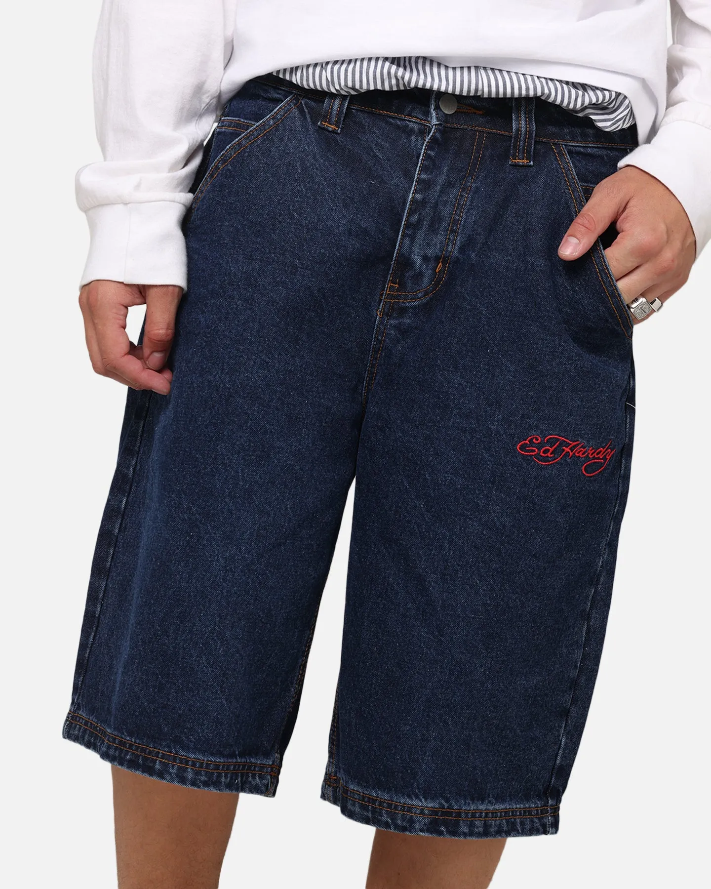 Ed Hardy Brave Hearts Shorts en Jean Indigo