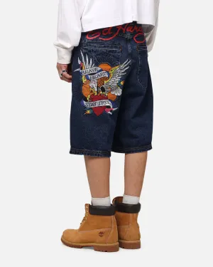 Ed Hardy Brave Hearts Shorts en Jean Indigo