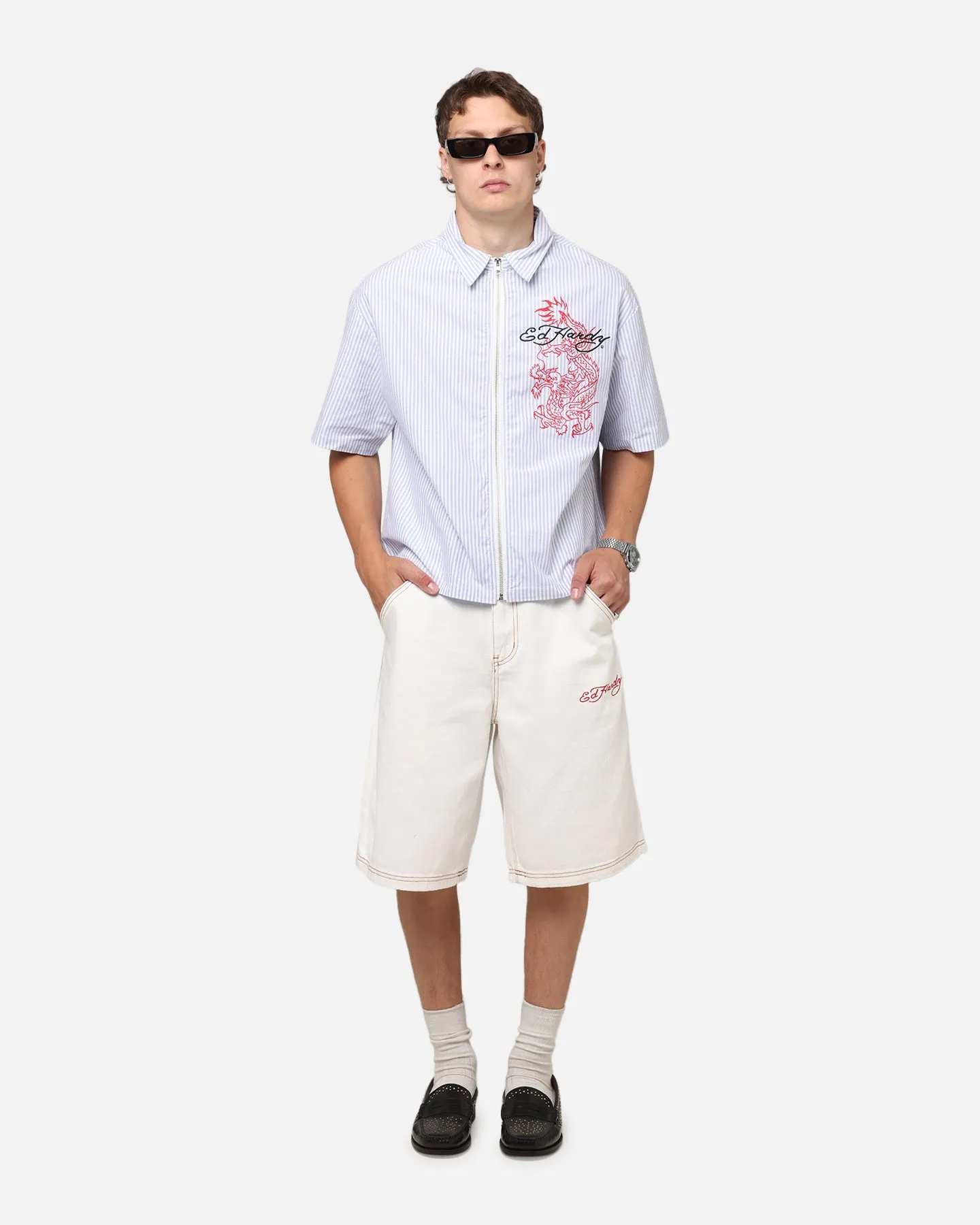 Ed Hardy Shorts en Jean Tigre Blanc Cassé