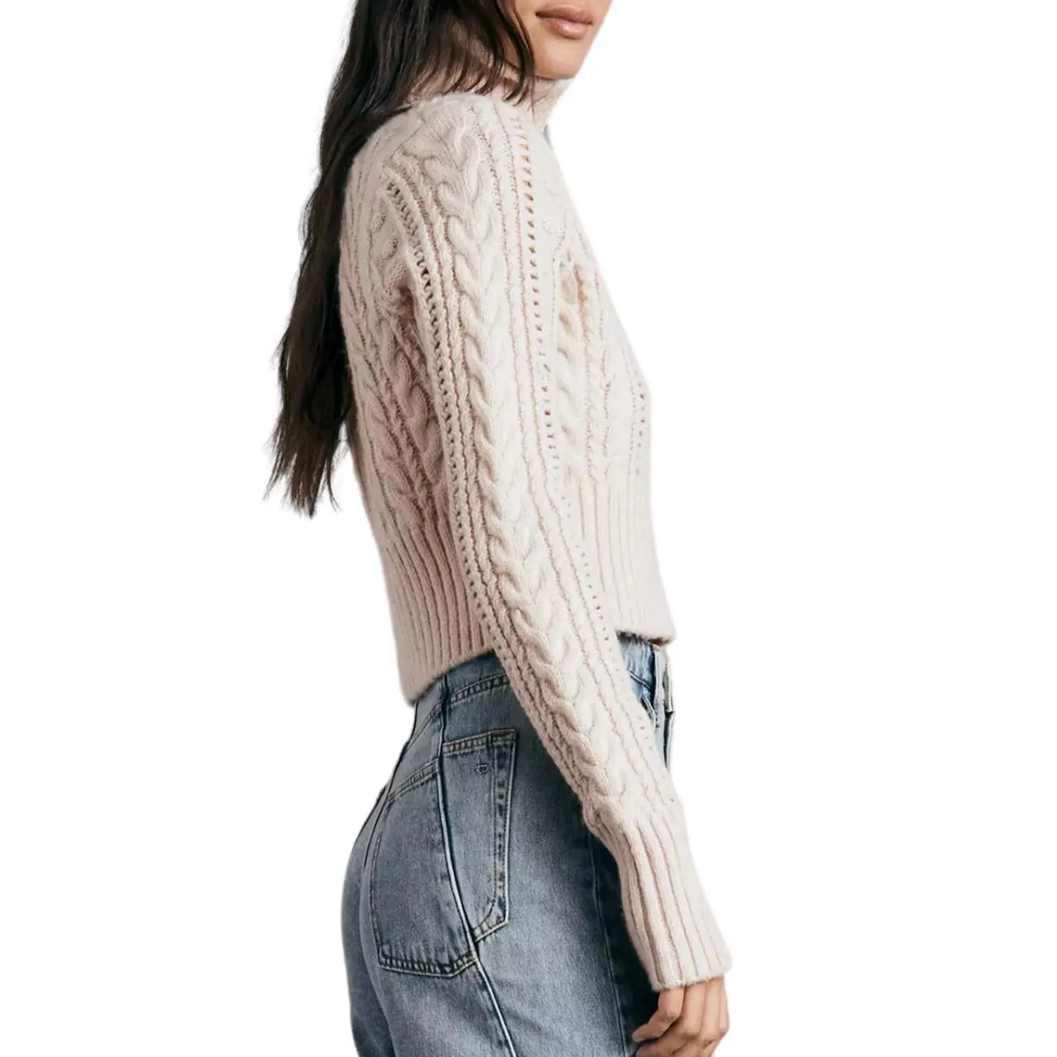 Pull col roulé en laine Elizabeth Wool couleur ivoire