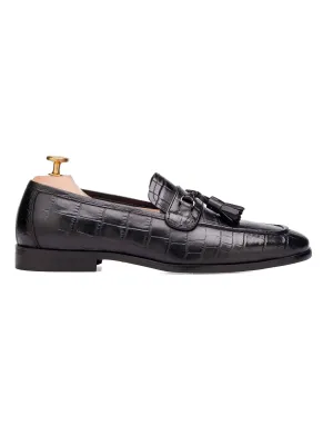 Elvio Tassel Loafer - Black Croco Polished Leather Economical