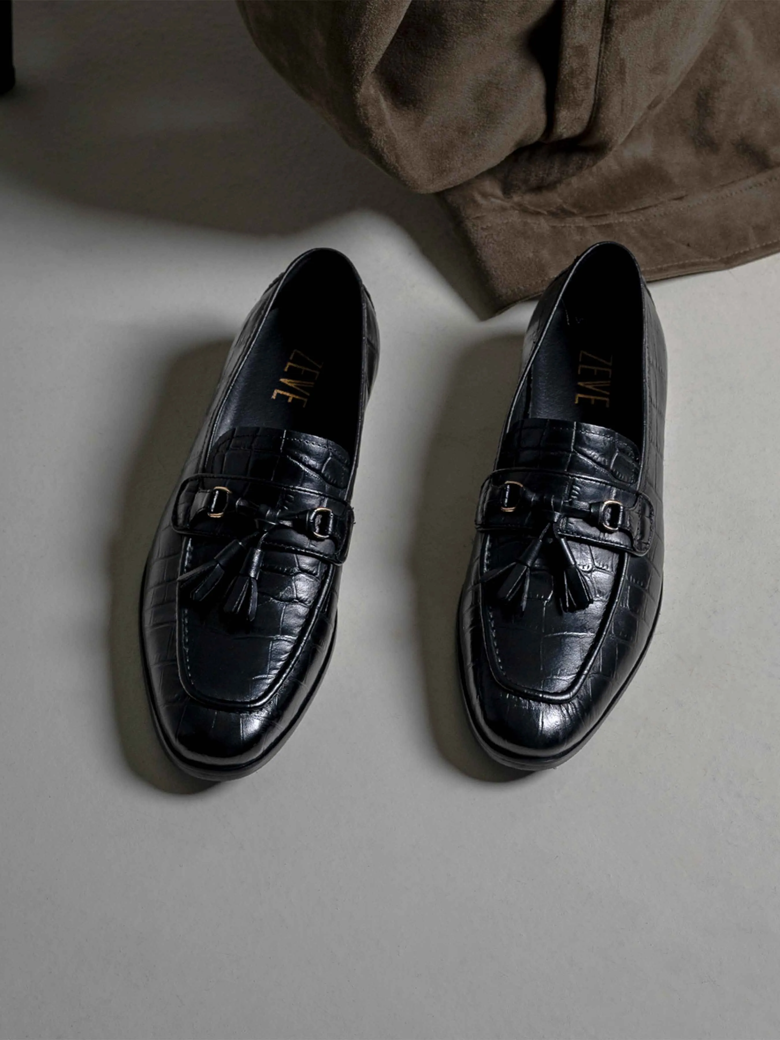Elvio Tassel Loafer - Black Croco Polished Leather Loud Looks, Smooth Moves Memorial Day Sale