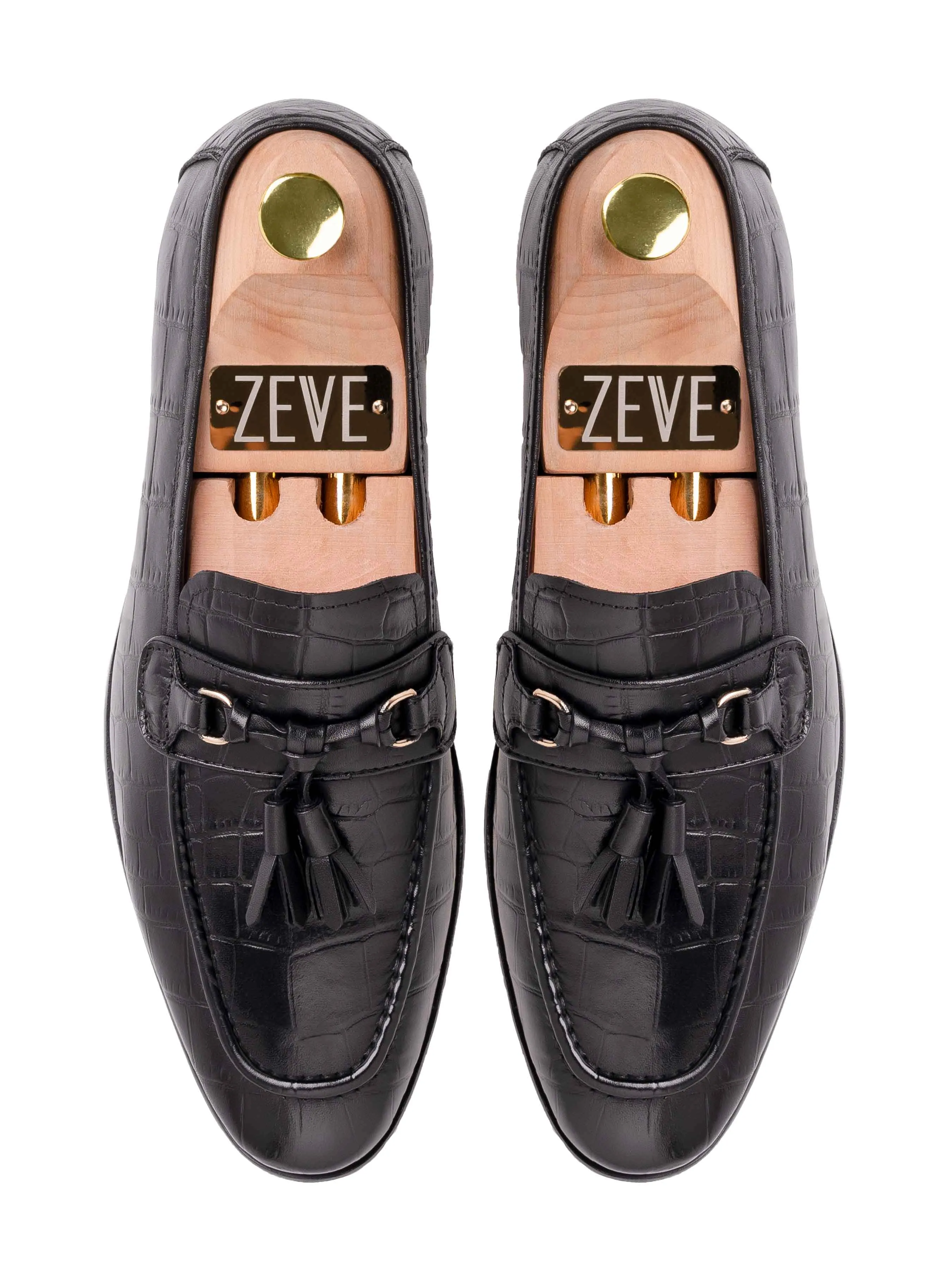 Elvio Tassel Loafer - Black Croco Polished Leather Sweetest Day Sale