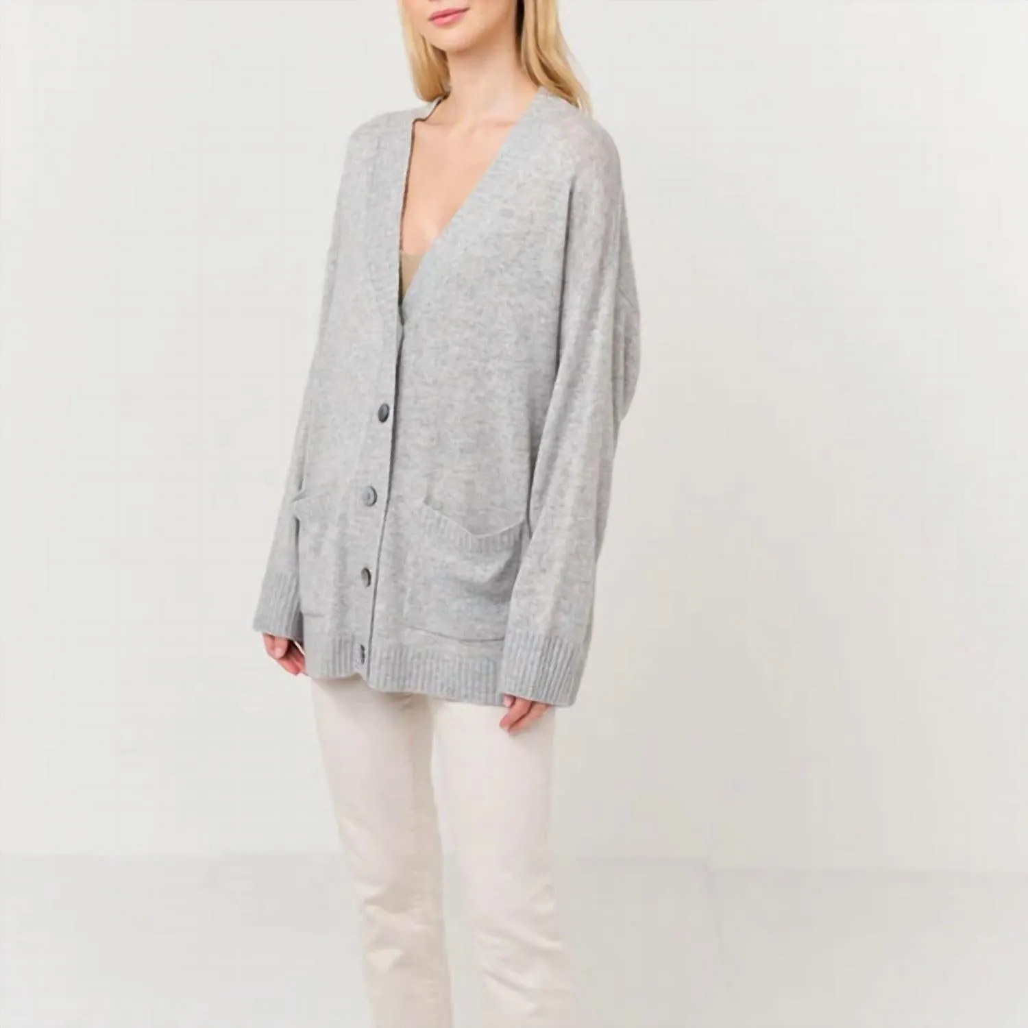 Cardigan en cachemire brodé avec œil en Super Gris