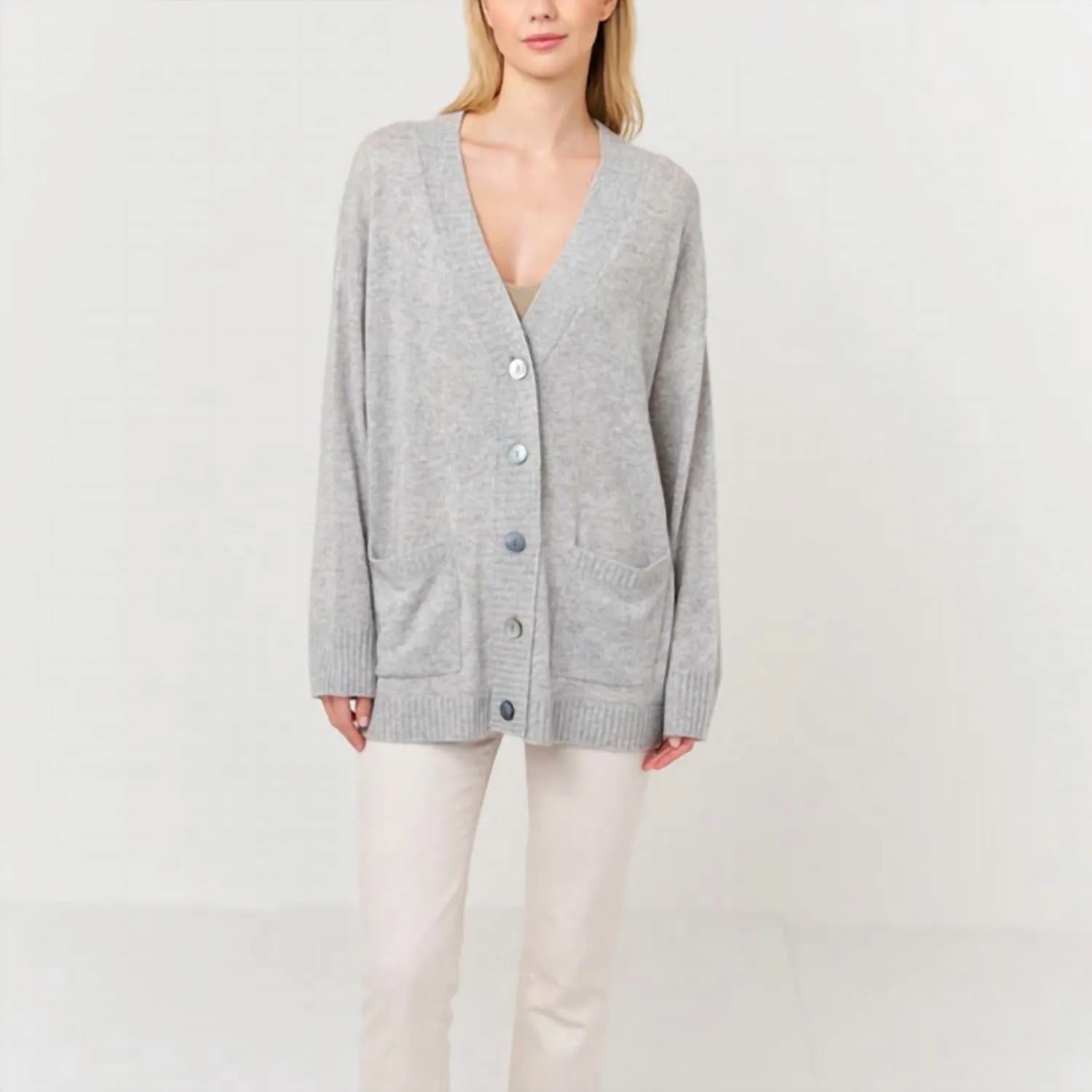 Cardigan en cachemire brodé avec œil en Super Gris